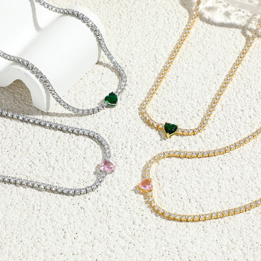18K CZ Heart Tennis Necklace