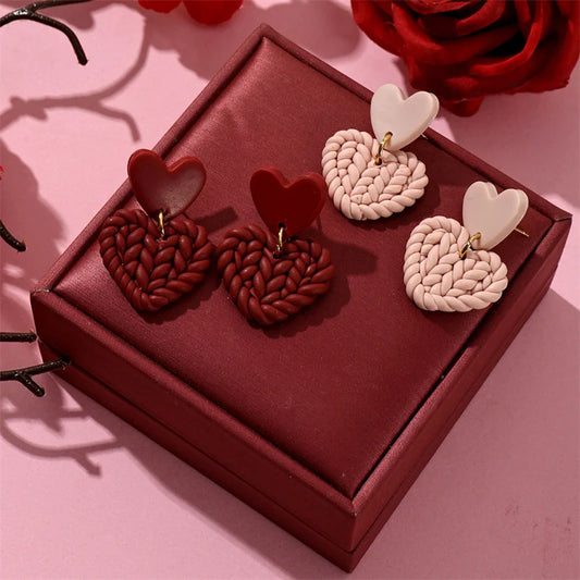 Red Pink Heart Dangle Earrings