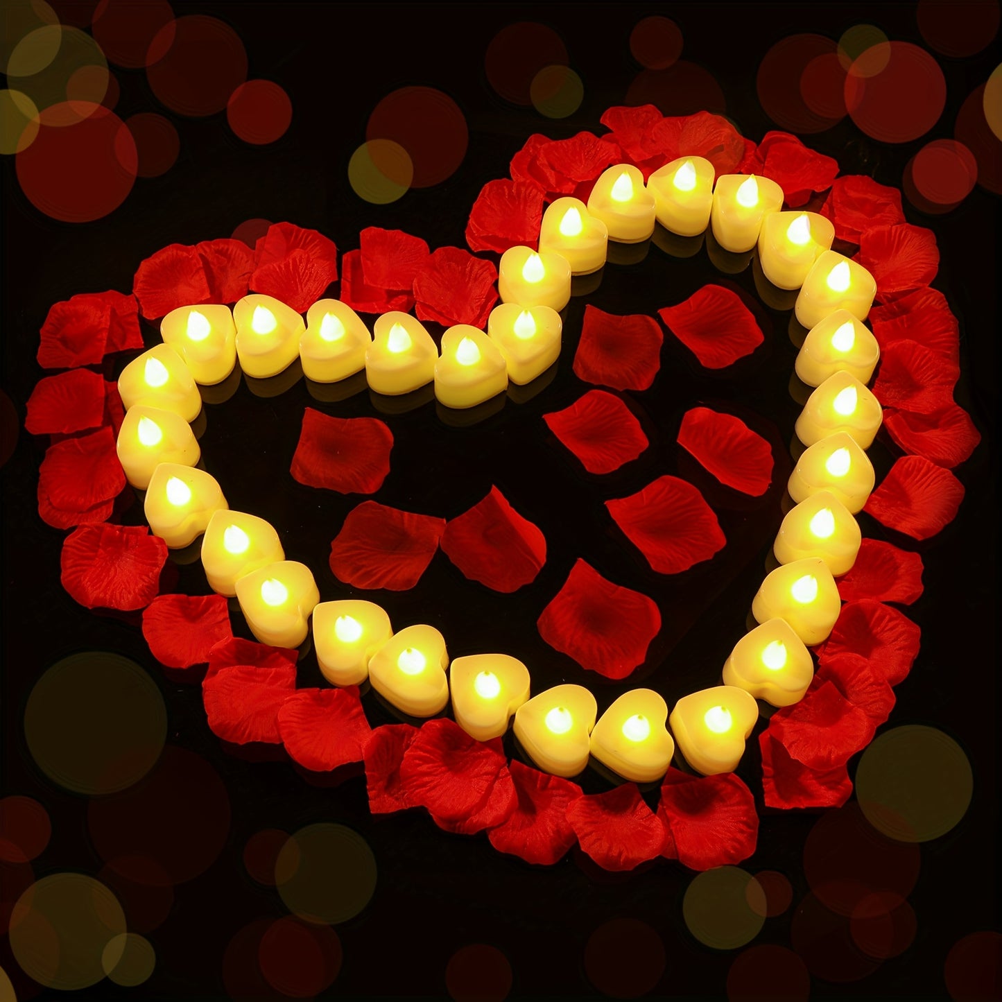 Rose Petals + LED Hearts Set
