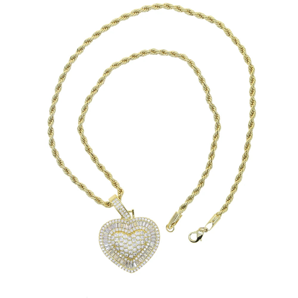 Iced CZ Heart Pendant Necklace