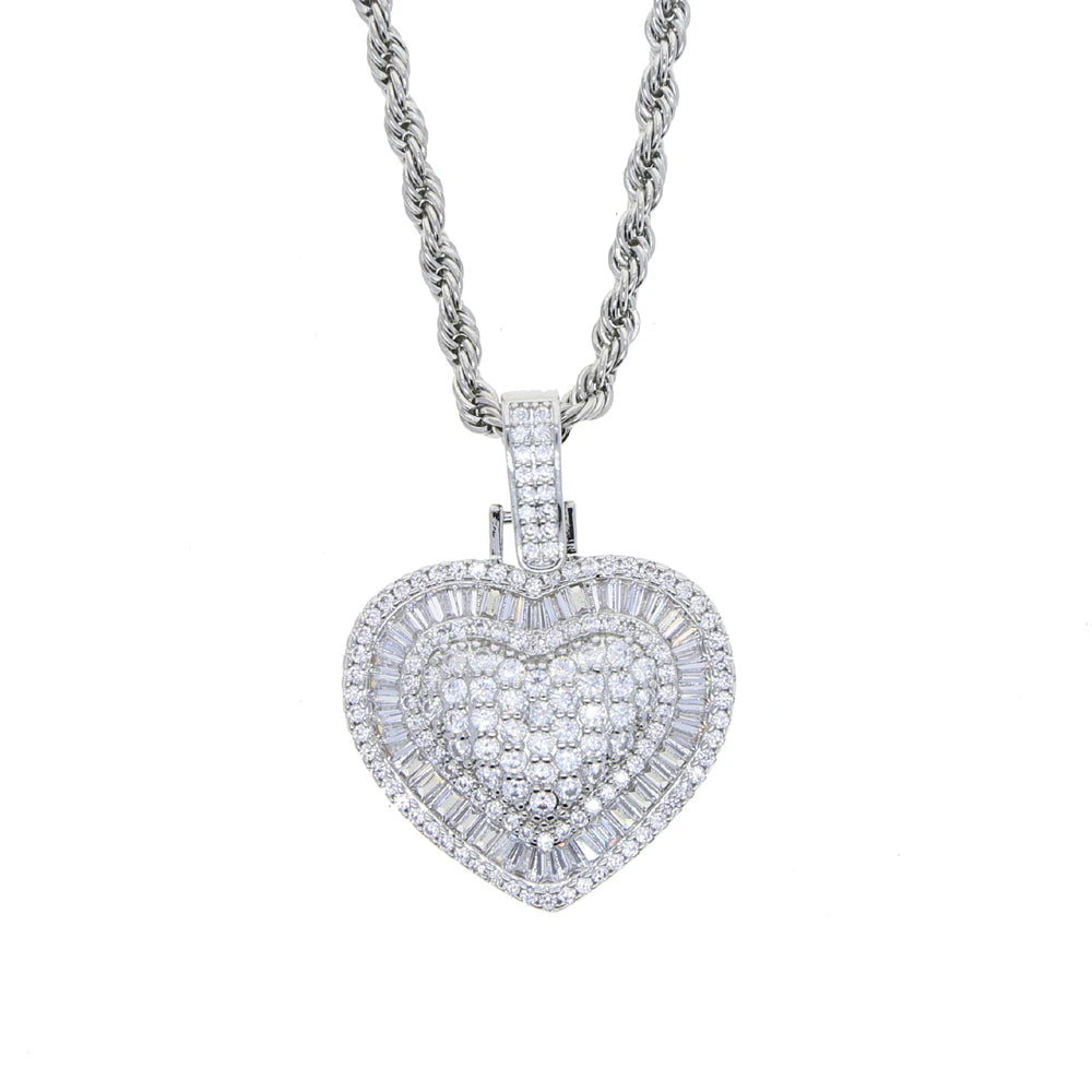 Iced CZ Heart Pendant Necklace