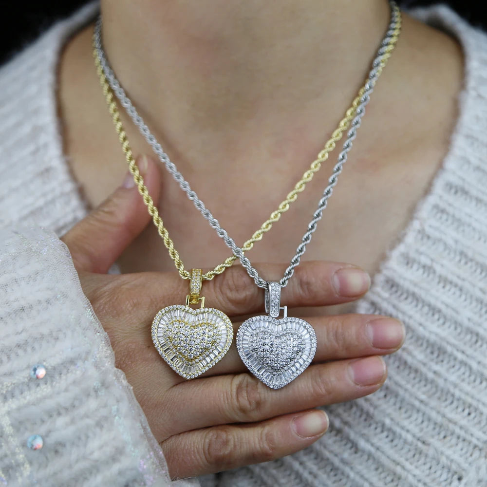 Iced CZ Heart Pendant Necklace