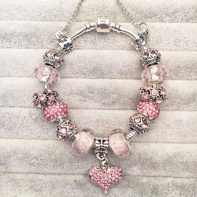 Pink Crystal Bead Bracelet