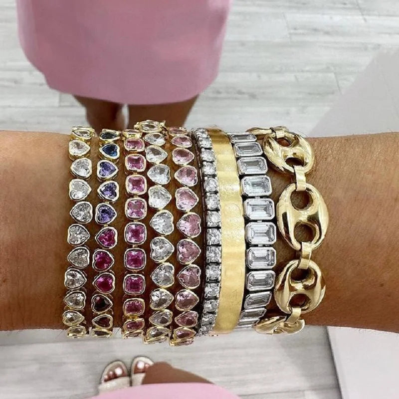 Gold Bezel Heart CZ Bracelet