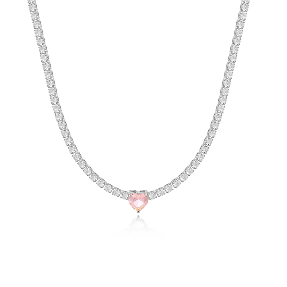 18K CZ Heart Tennis Necklace