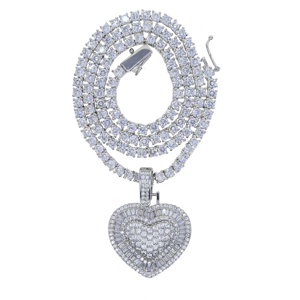 Iced CZ Heart Pendant Necklace