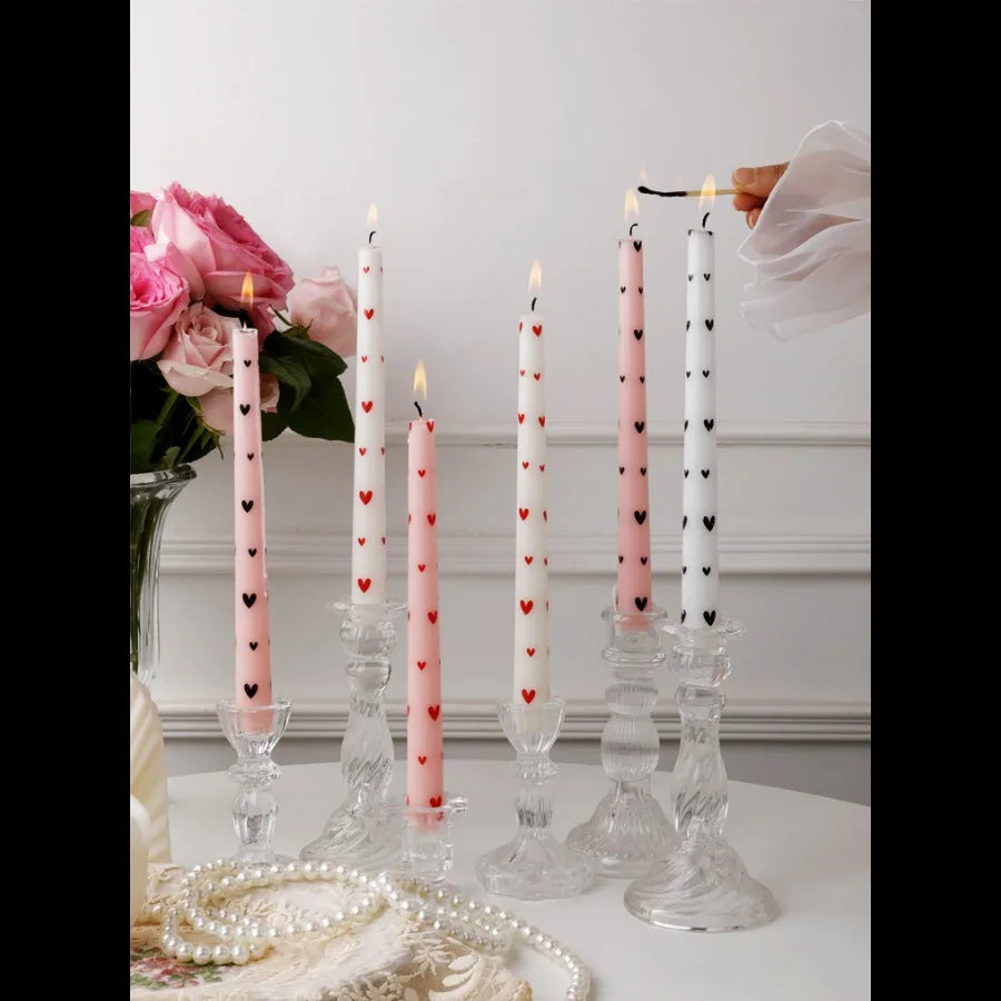 Printed Heart Taper Candles