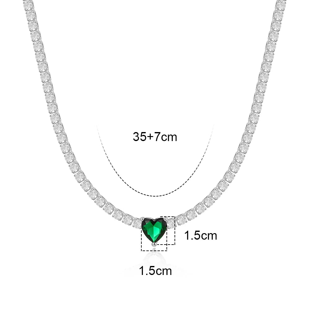18K CZ Heart Tennis Necklace