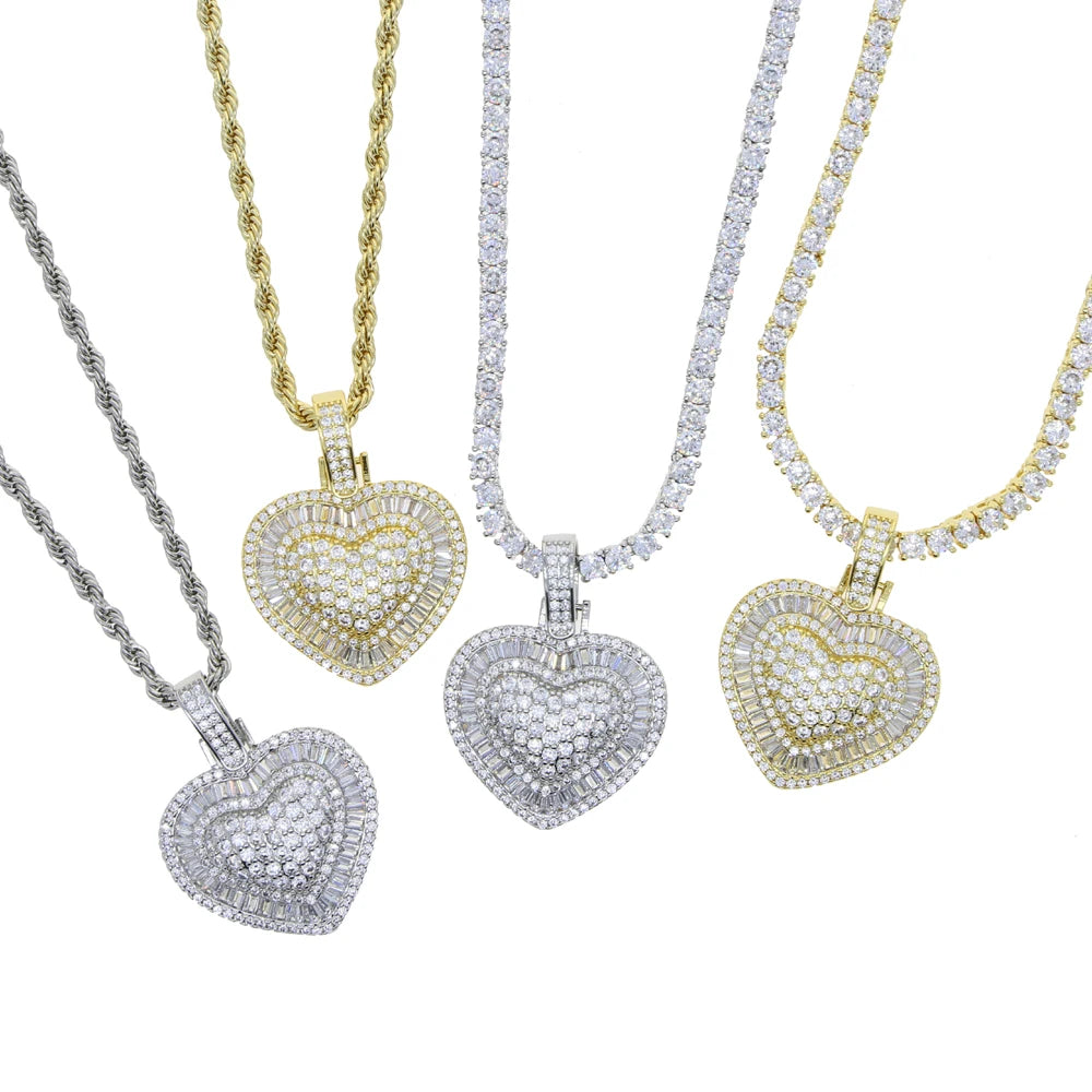 Iced CZ Heart Pendant Necklace