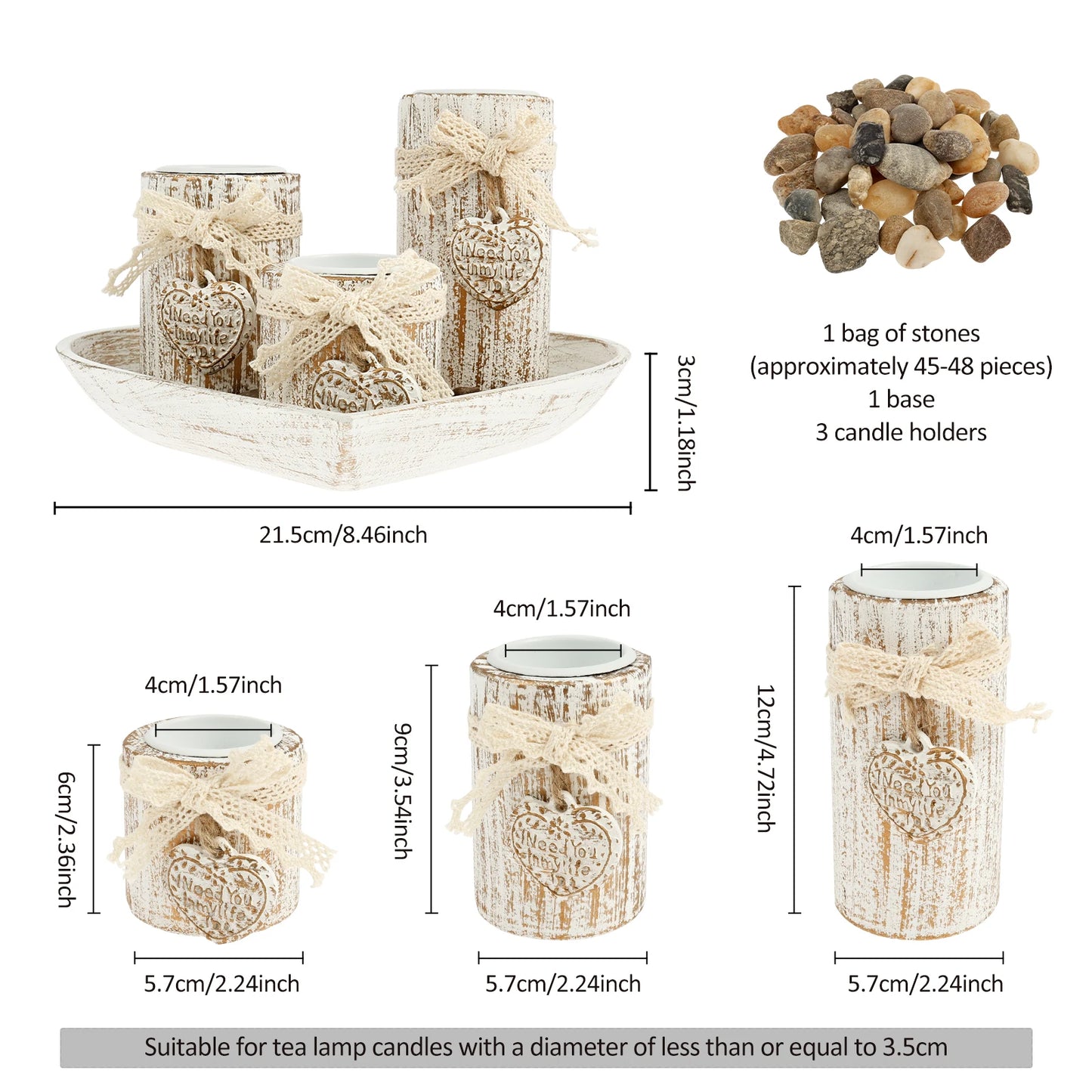 Wooden Heart Tray Candle Holders