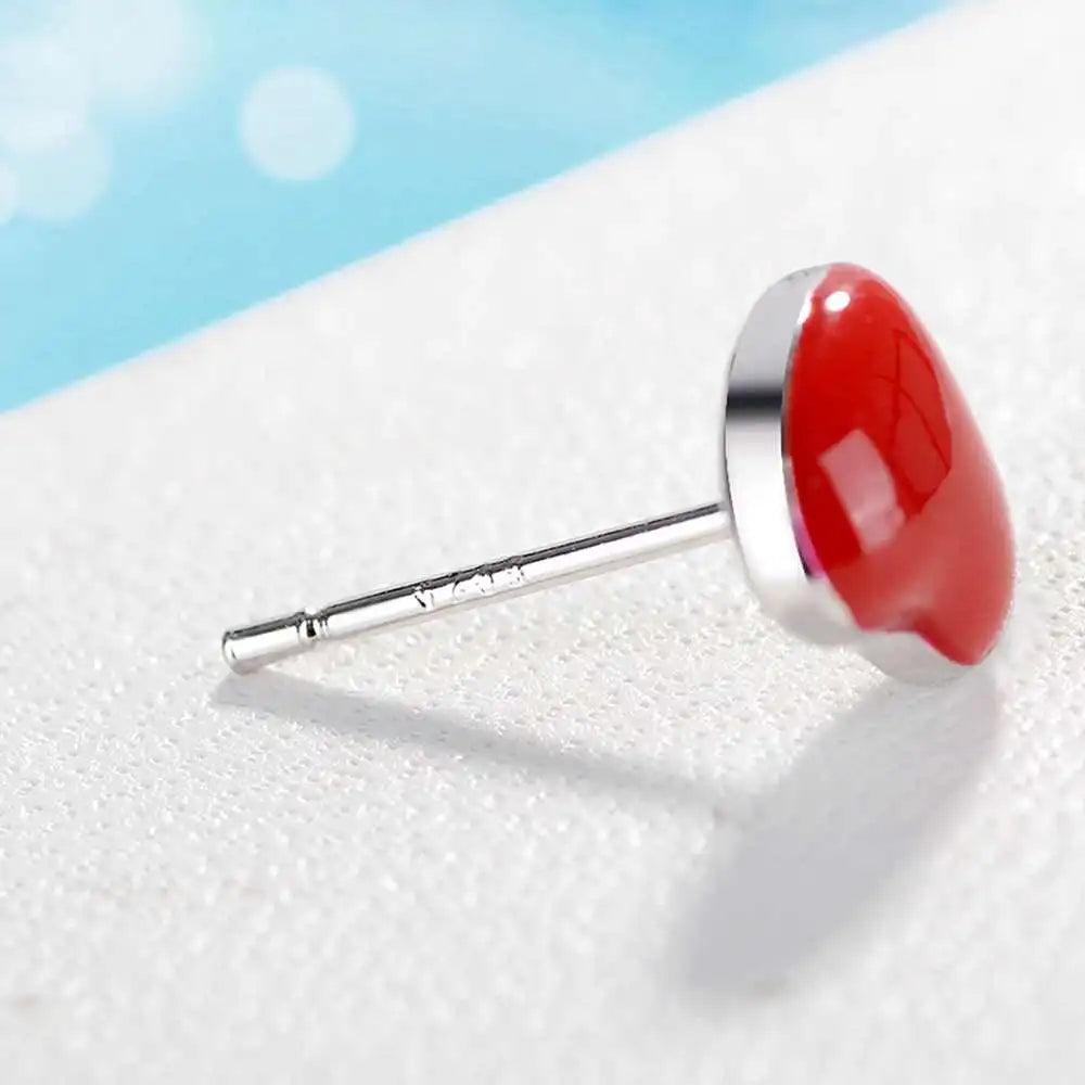 925 Red Heart Studs