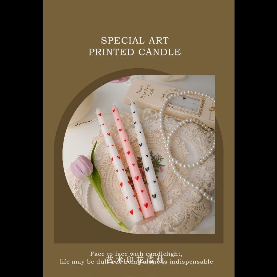Printed Heart Taper Candles