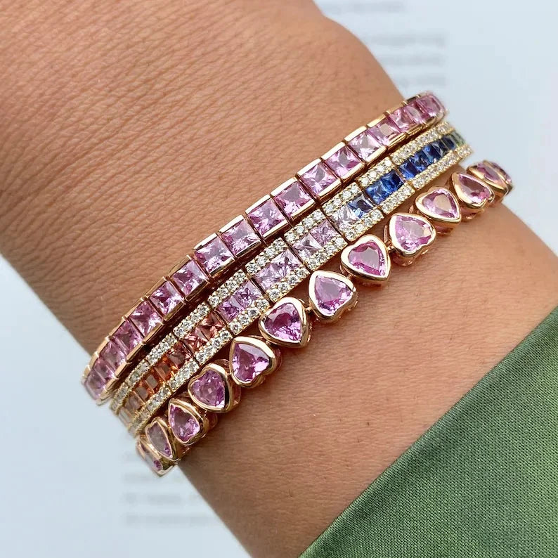 Gold Bezel Heart CZ Bracelet