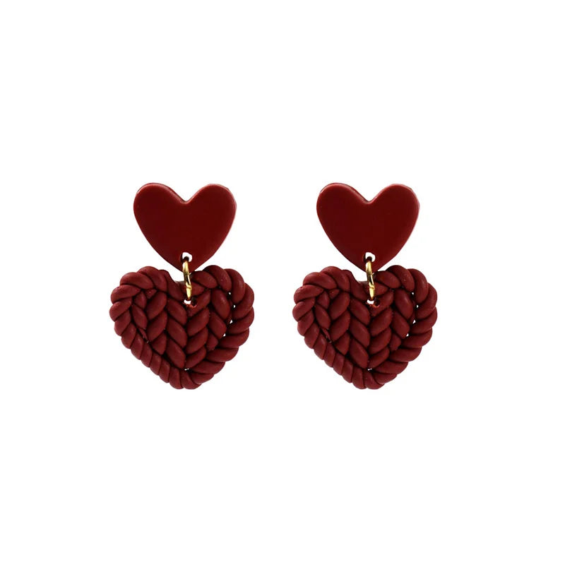 Red Pink Heart Dangle Earrings