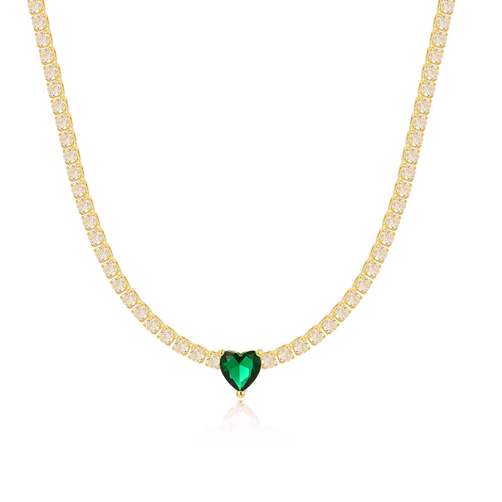 18K CZ Heart Tennis Necklace