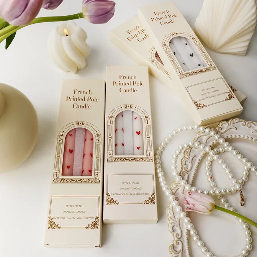 Printed Heart Taper Candles