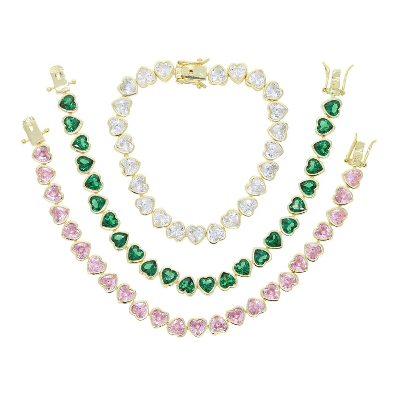 Gold Bezel Heart CZ Bracelet