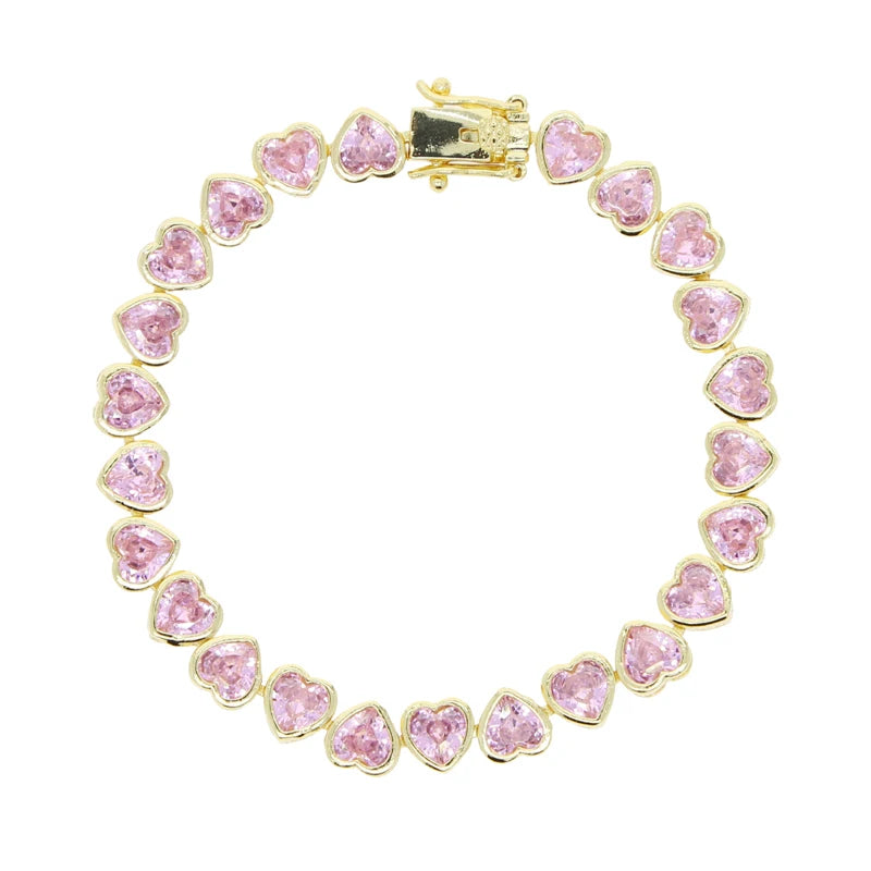 Gold Bezel Heart CZ Bracelet