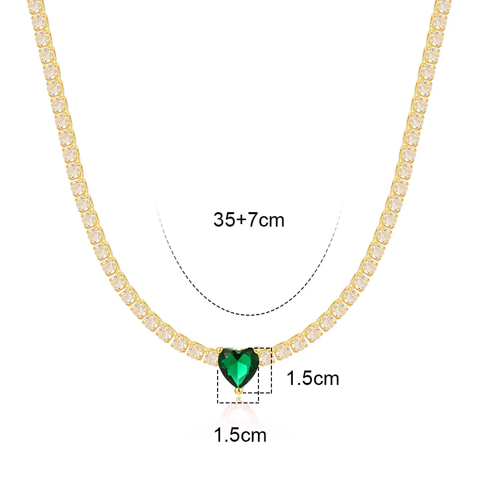 18K CZ Heart Tennis Necklace