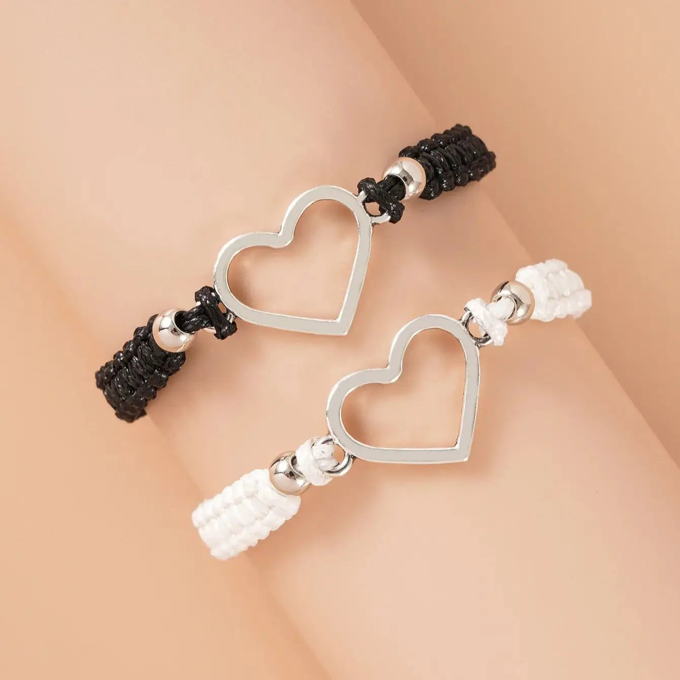 Black White Heart Rope Bracelets