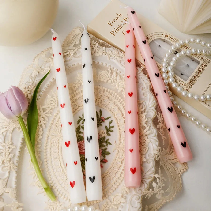Printed Heart Taper Candles