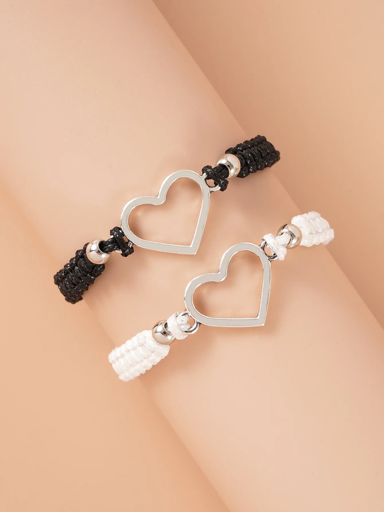 Black White Heart Rope Bracelets
