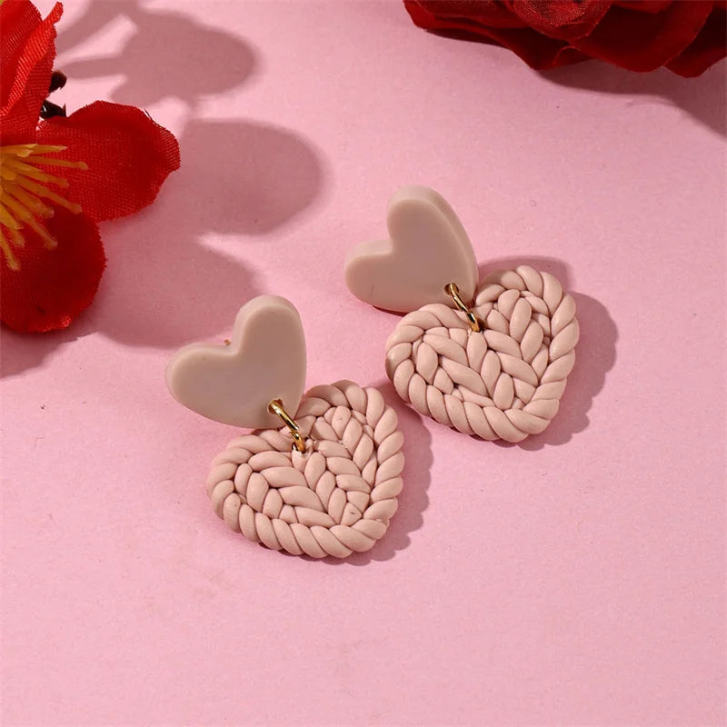 Red Pink Heart Dangle Earrings