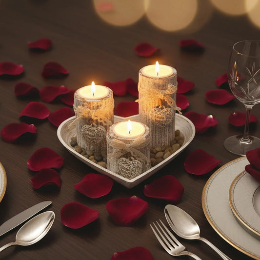 Wooden Heart Tray Candle Holders