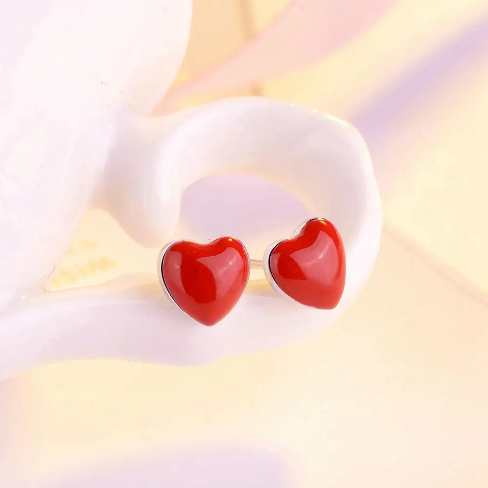 925 Red Heart Studs