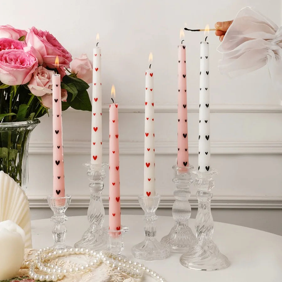 Printed Heart Taper Candles