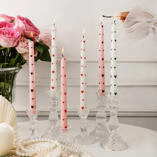 Printed Heart Taper Candles