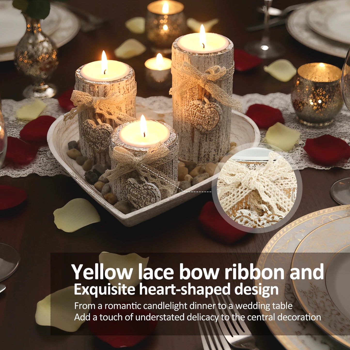 Wooden Heart Tray Candle Holders