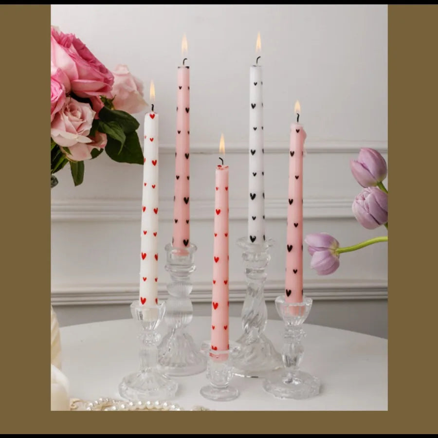 Printed Heart Taper Candles