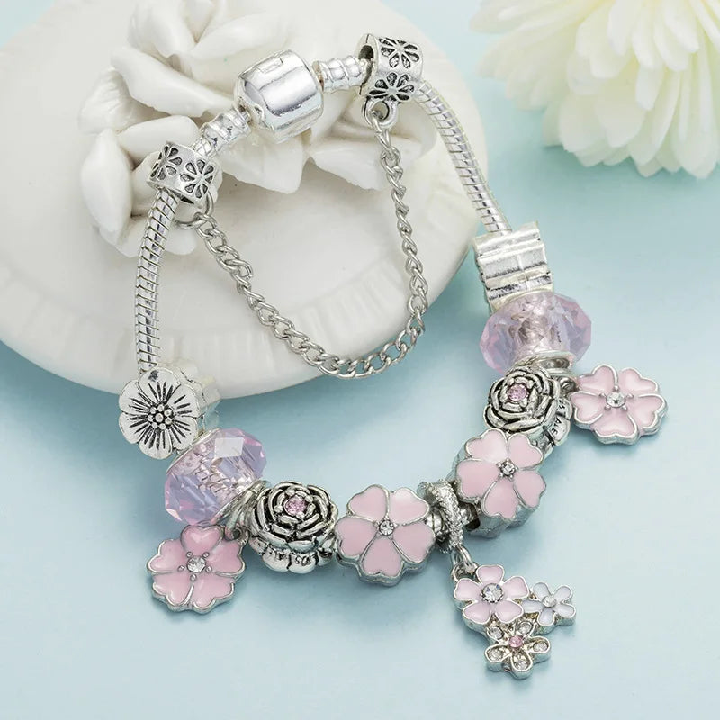 Pink Crystal Bead Bracelet