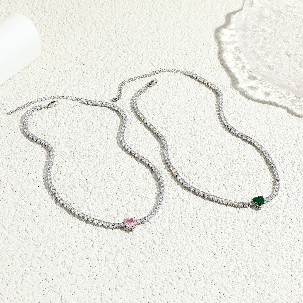 18K CZ Heart Tennis Necklace