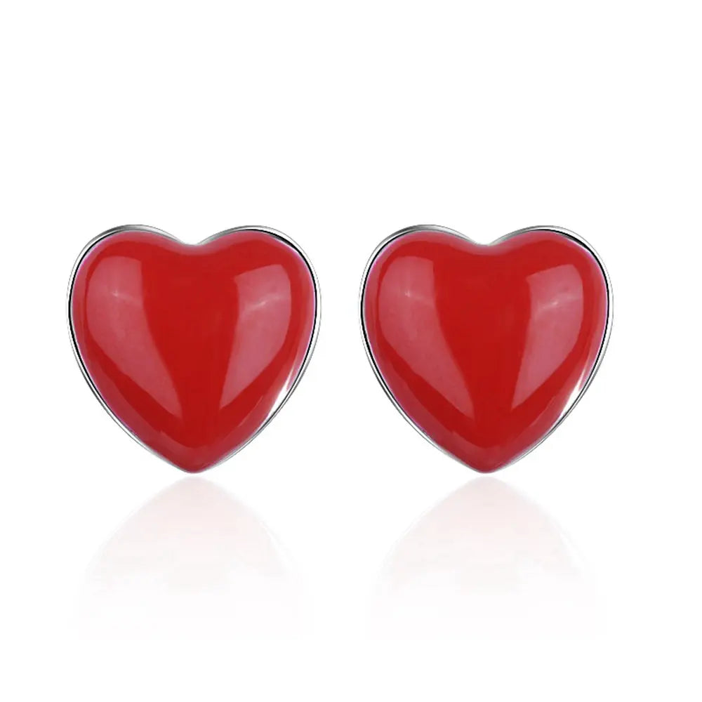 925 Red Heart Studs