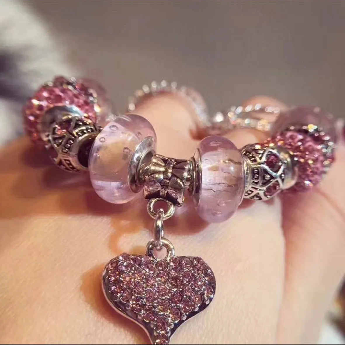 Pink Crystal Bead Bracelet