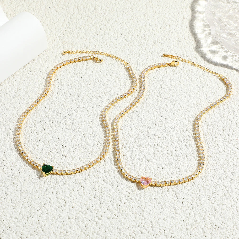 18K CZ Heart Tennis Necklace