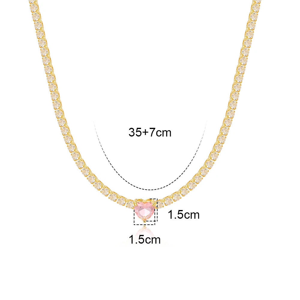 18K CZ Heart Tennis Necklace