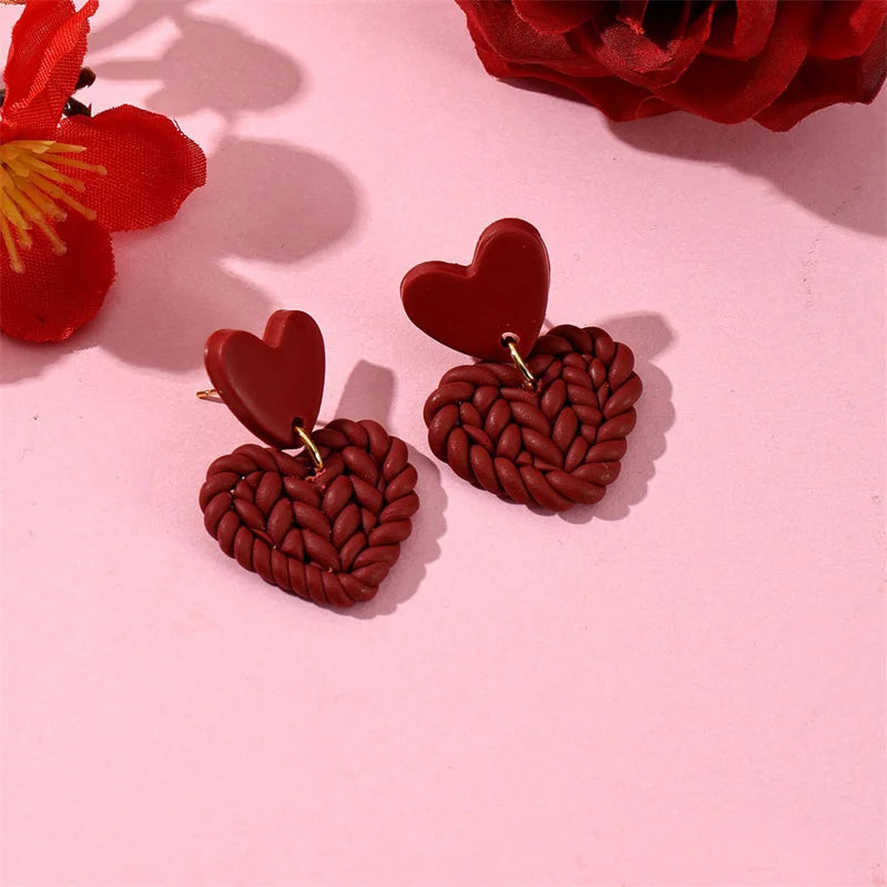 Red Pink Heart Dangle Earrings