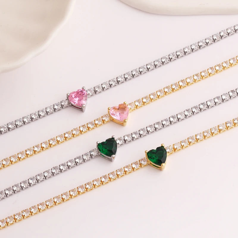 18K CZ Heart Tennis Necklace