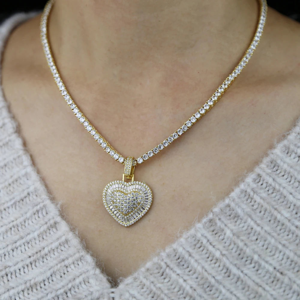 Iced CZ Heart Pendant Necklace