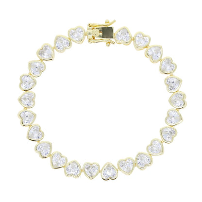 Gold Bezel Heart CZ Bracelet