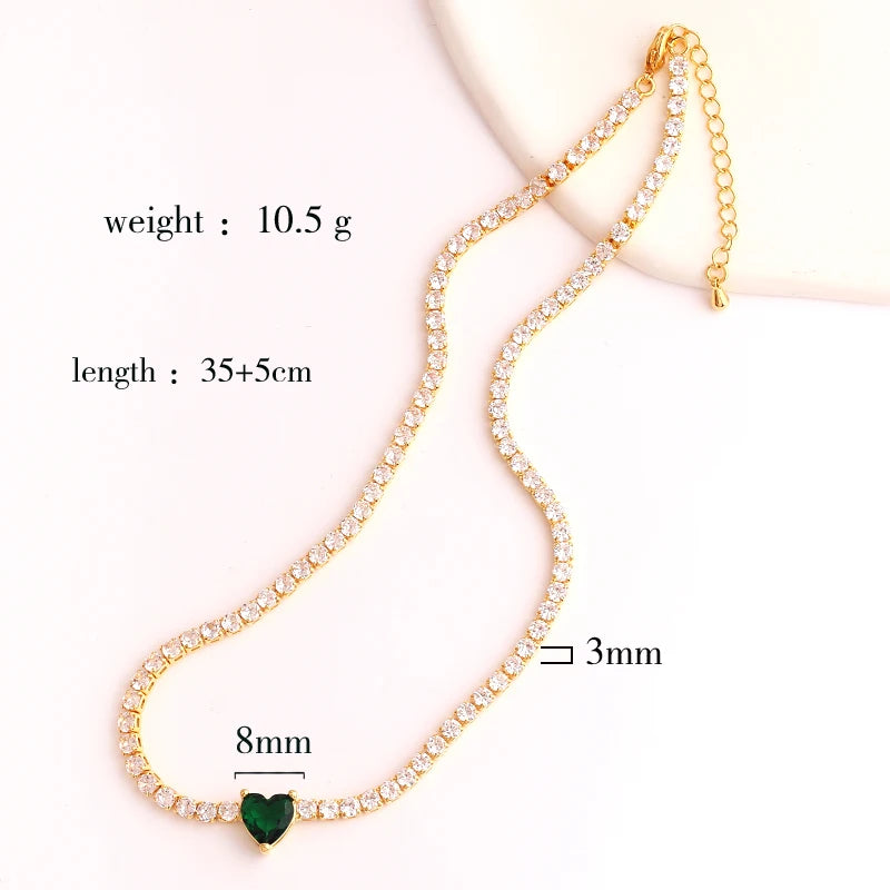 18K CZ Heart Tennis Necklace