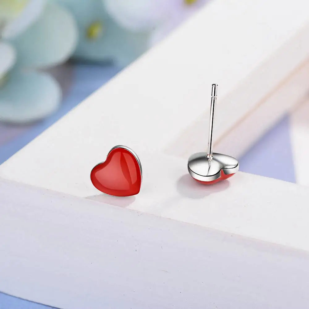 925 Red Heart Studs