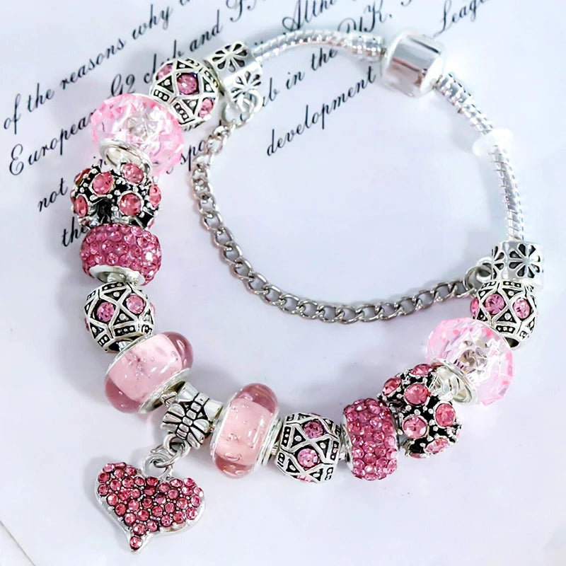 Pink Crystal Bead Bracelet