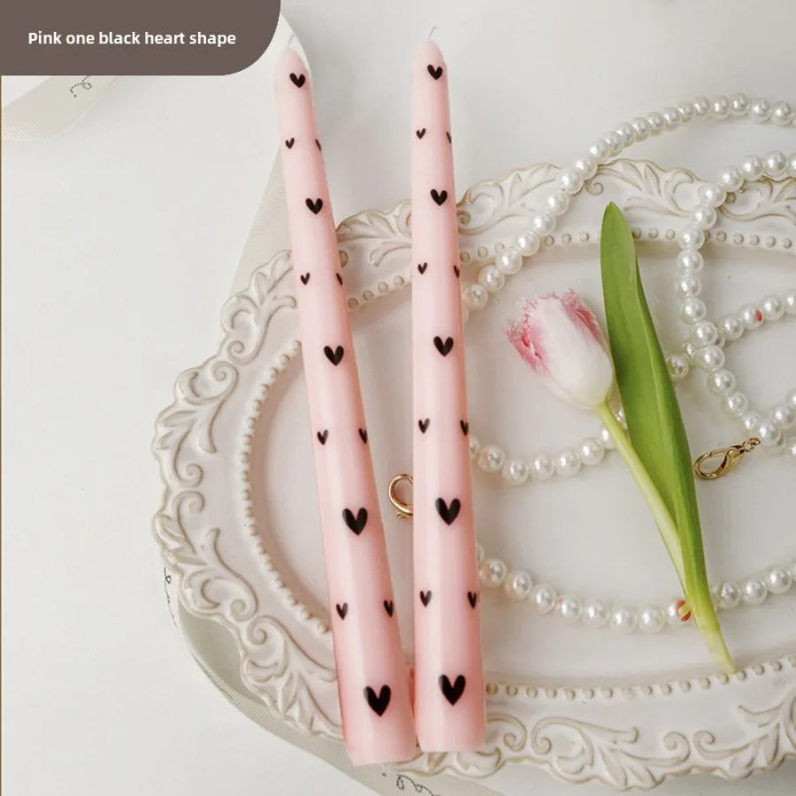 Printed Heart Taper Candles