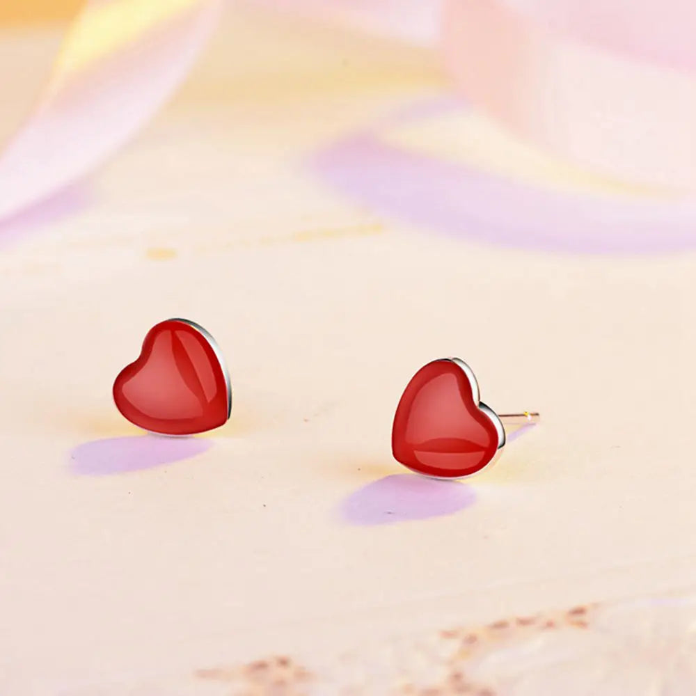 925 Red Heart Studs