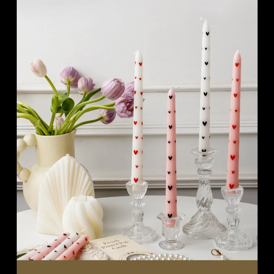 Printed Heart Taper Candles