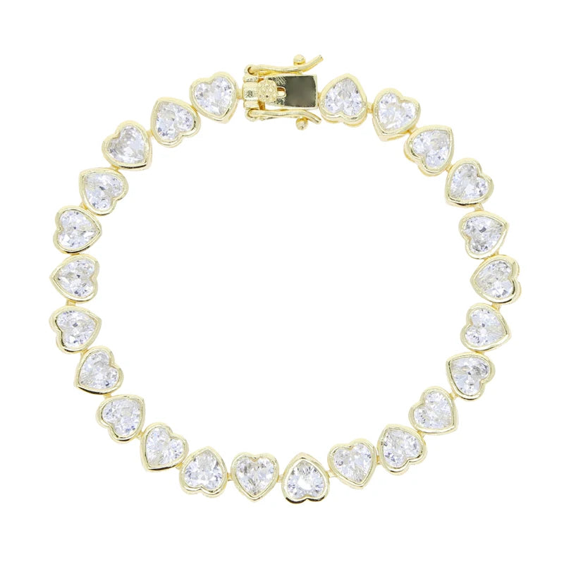 Gold Bezel Heart CZ Bracelet